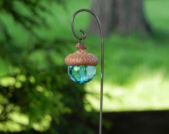 Fairy garden Lantern, real acorn cap handcrafted lantern, decorative hook, fairy garden accessories