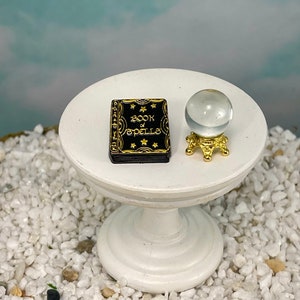 Halloween Miniatures Book 'crystal' ball, miniature Book of Spells book, dollhouse miniatures, fairy garden accessories, Book Button shank image 4