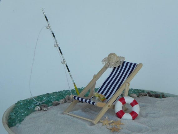 Miniature Deck Chair Blue, Miniature Beach Garden Accessories Life