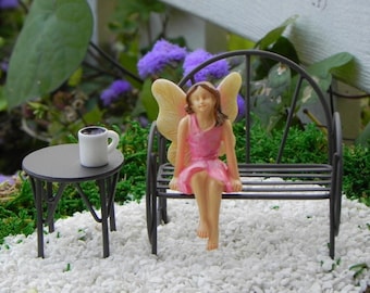 Fairy Garden Wire Bench, Miniature Table, Fairy Figurine, miniature furniture accessories, miniature coffee mug, fairy garden furniture