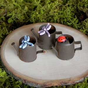 ONE Fairy Garden Miniature Watering Can with choice of dragonfly or lady bug for terrarium accessories