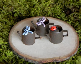 ONE Fairy Garden Miniature Watering Can with choice of dragonfly or lady bug for terrarium accessories