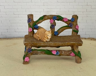 Miniature Fairy Garden Bench, tiny furniture, fairy garden accessories, miniature cat kitty kitten figurine figure, cute gift for girl