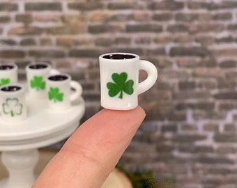ONE Mug Shamrock miniature St. Patrick's Day minis, miniature clover coffee mug, mini mug dollhouse miniature, fairy garden accessories