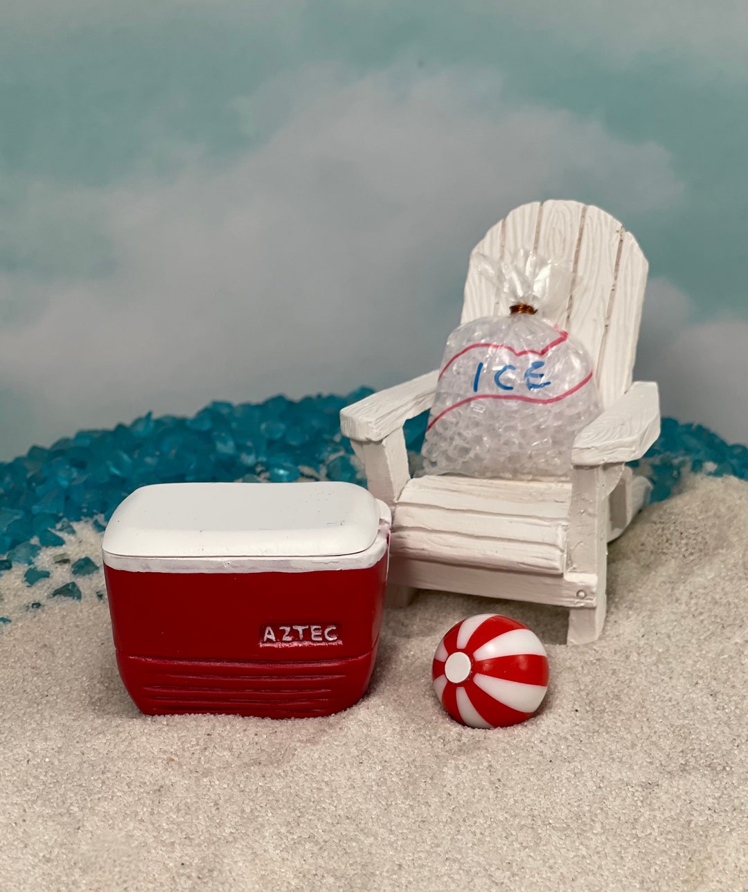 Miniature Cooler, Beach Garden Accessories, Ice Chest, Miniature Adirondack Chair, Miniature