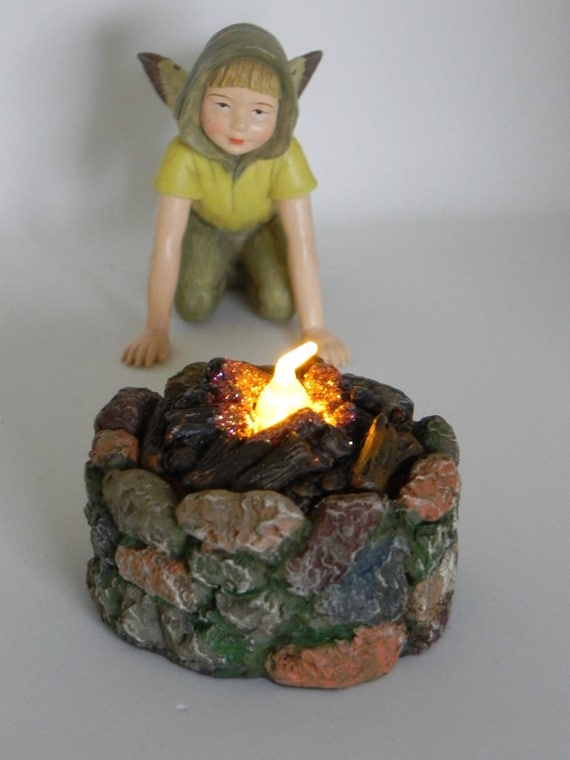 Fairy Garden Fire Pit, LED battery operated light up, miniature garden accessory, mini garden accessories, Gnome campground Elf Prop firepit