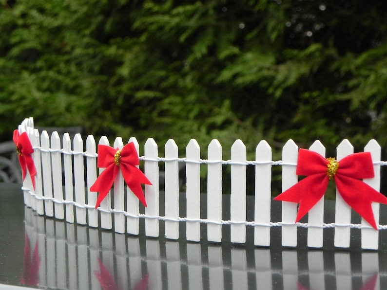 Christmas Miniature Garden Fence White Picket Holiday Bows for Etsy