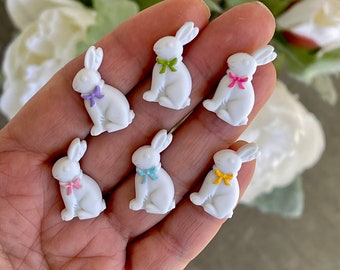 6 Miniature Easter White Chocolate Bunny made of acrylic, flat back craft mini accessories, dollhouse minis, white bunnies for Easter basket