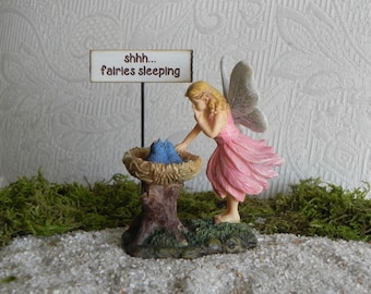 Fairy Garden Gifts Fairy Garden Sign Miniature Fairy Garden Supplies and Decorations Shhh.Fairies Sleeping Sign in Blue 