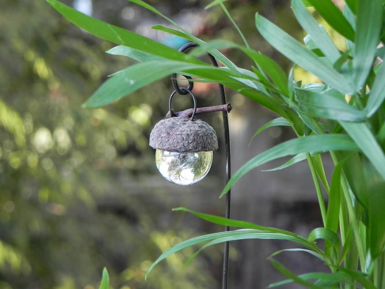 Miniature Fairy Garden Acorn Cap Lantern on Decorative Hook clear terrarium accessories fairy garden accessory handmade handcrafted image 2