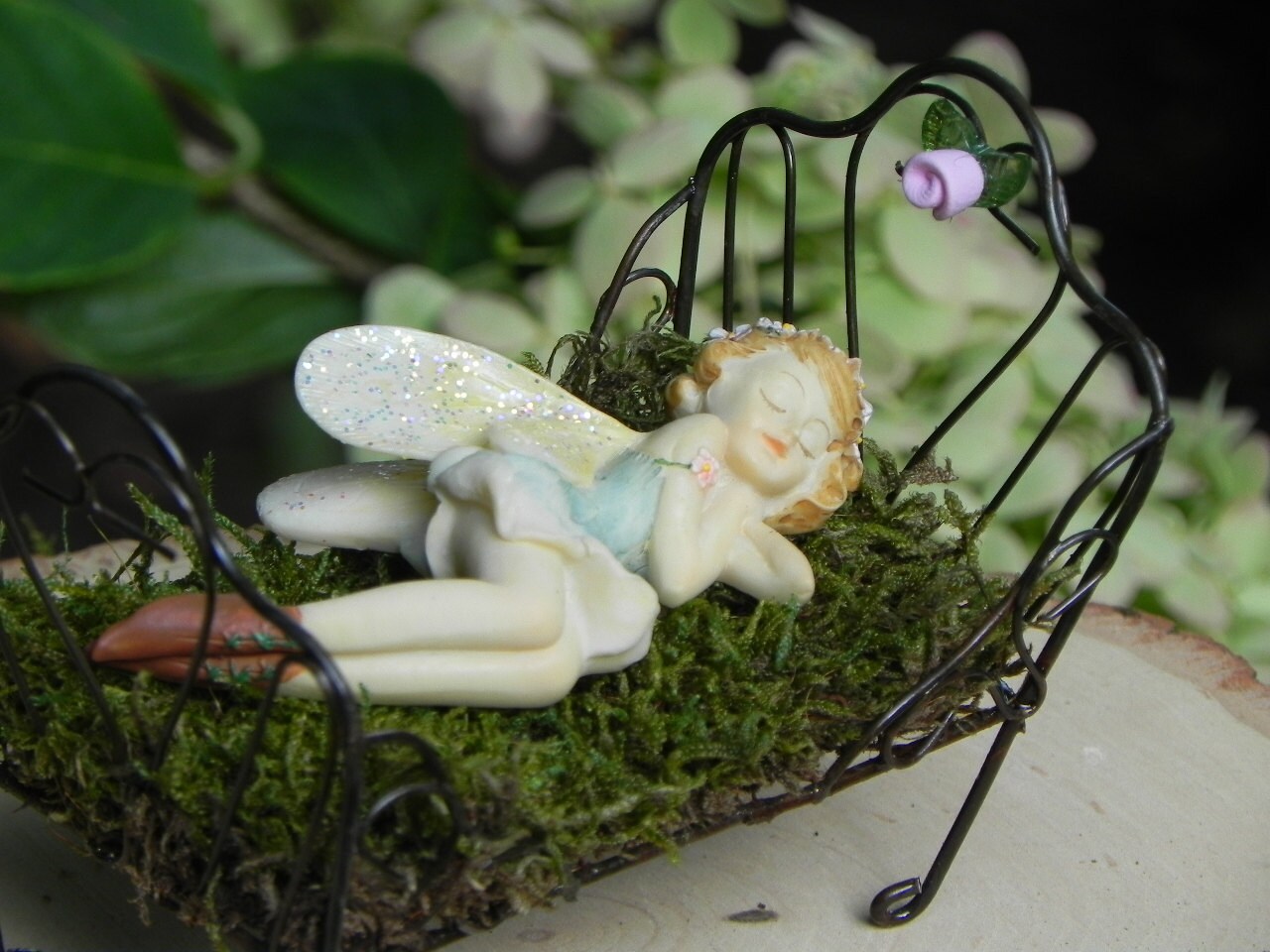 Terrarium Sleeping Twin Fairy Babies in Nest Statue Teelie's Fairy Garden
