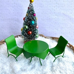 Miniature Table Chairs, Christmas fairy garden accessories, dollhouse miniatures, green bistro set, dollhouse miniatures, miniature tree
