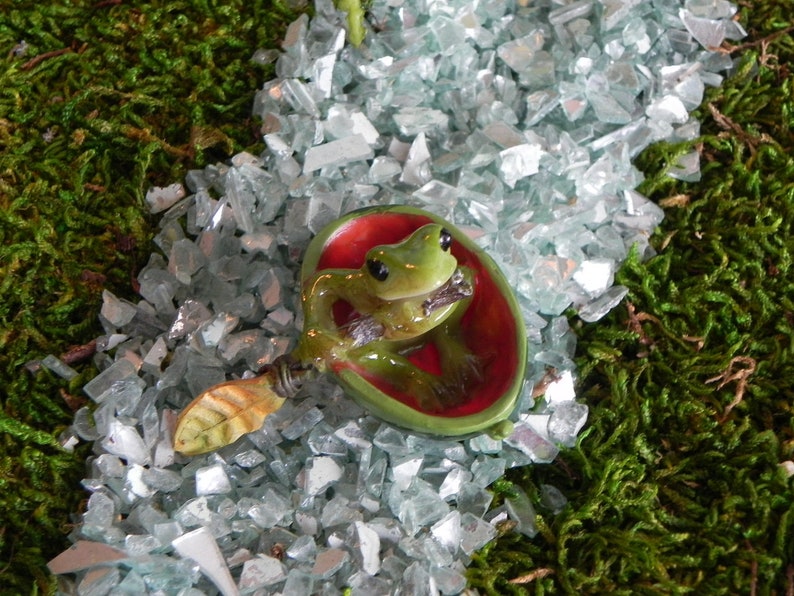 Fairy Garden accessories miniature frog watermelon boat, terrarium supply, miniature frog, miniature row boat image 4