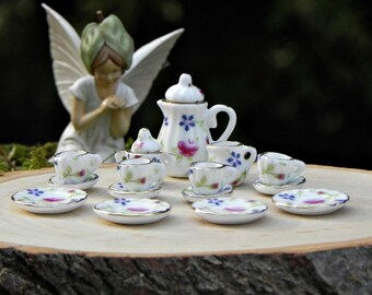 Fairy Garden Tea Cup Set floral fairy accessories for fairy tea party miniature garden party FAIRY NOT INCLUDED