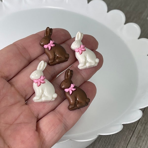 Miniature Easter Chocolate Bunny made of acrylic, bunny button,  dollhouse miniatures, bunnies for Easter basket, flat back bunnies