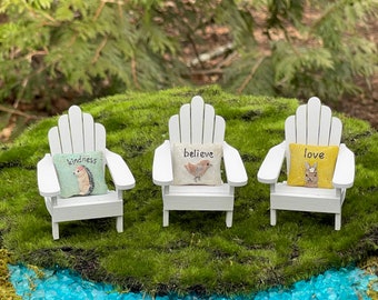 Handcrafted Miniature Adirondack Chair, Miniature Pillow, fairy garden accessories, Dollhouse mini furniture, ITEMS SOLD SEPARATELY