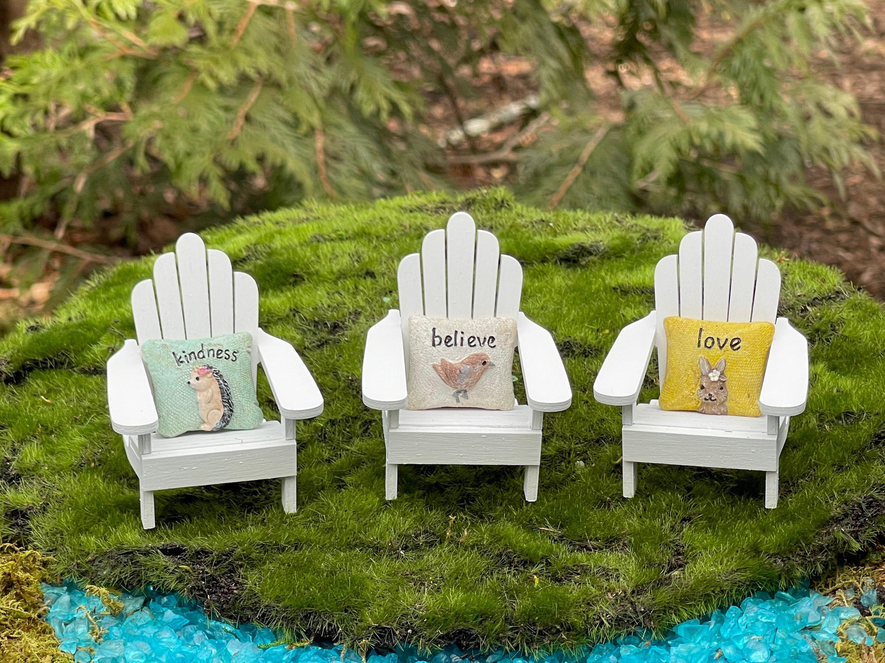 Handcrafted Miniature Adirondack Chair Miniature Pillow fairy garden accessories Dollhouse mini furniture ITEMS SOLD SEPARATELY Etsy