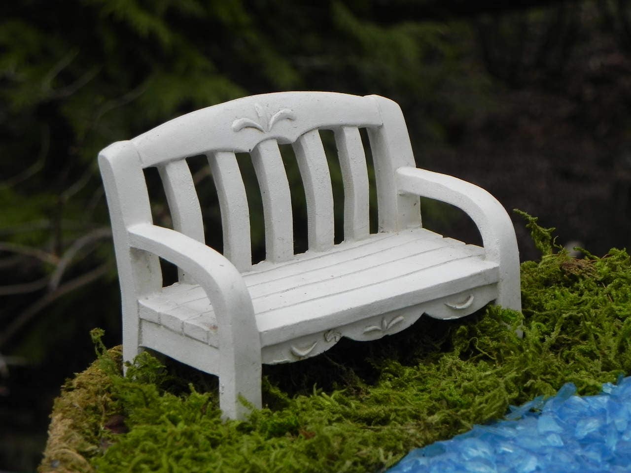 Fairy Garden Bench miniature white resin accessories | Etsy