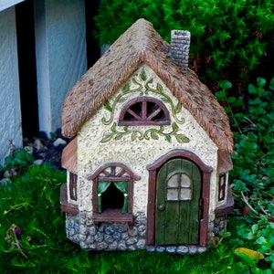 Fairy Cottage House - accessories - Miniature resin Meadowbrook Cottage, fairy garden accessories - hinged door opens and closes