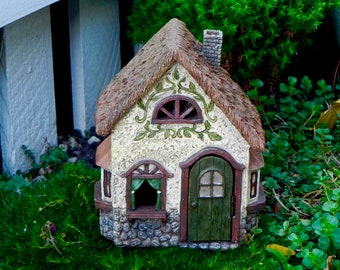 Fairy Cottage House - accessories - Miniature resin Meadowbrook Cottage, fairy garden accessories - hinged door opens and closes