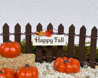 Halloween miniatures, hay bale, Miniature Brown Picket Fence, Miniature Pumpkins, Autumn Happy Fall Sign, Mini Fall Leaves, Dollhouse Porch