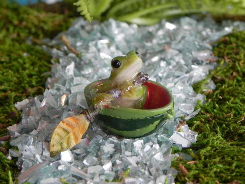 Fairy Garden accessories miniature frog watermelon boat, terrarium supply, miniature frog, miniature row boat image 3