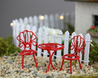 Fairy Garden Furniture TINY bistro set - miniature  for terrarium or dollhouse red