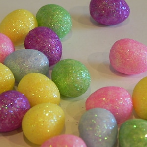 Miniature Easter Eggs, glitter foam eggs, fairy garden accessory, small eggs for baskets, colorful mini eggs, fairy garden accessory