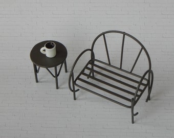 Fairy Garden Wire Bench miniature furniture accessories, miniature coffee mug, fairy garden furniture