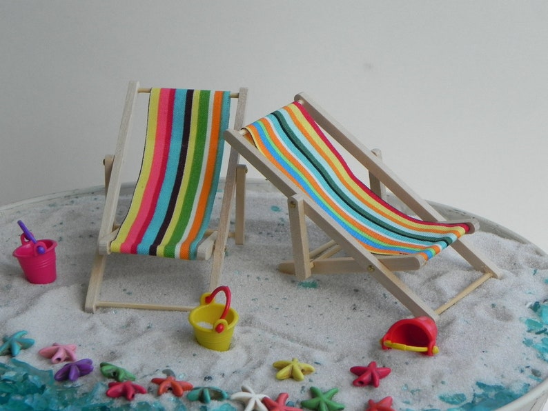 Miniature beach deck chair, bucket, etc, fairy garden accessories, fairy garden miniatures, SOLD SEPARATELY image 1