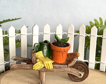 Miniature Wheelbarrow, Fairy Garden Accessories, Shovel, Watering Can, Plant Pot, Gardening Gloves