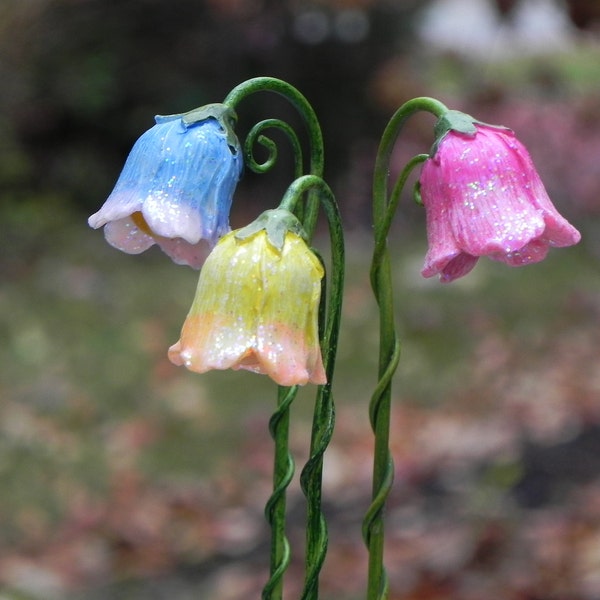 Miniature Flower Lantern, set of 3 or single, fairy garden accessories, flower street lamp
