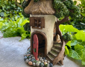 Fairy Lodge, Fairy Garden House Cottage Hinged Door Opens Opening, Outdoor Garden Decor, Accessory Accessories Outdoor Decoration