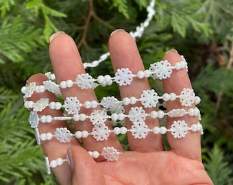 Miniature Snowflake Garland, fairy garden accessories, craft supply, dollhouse supplies, iridescent snowflakes, mini tree decoration