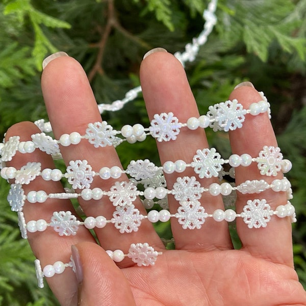 Miniature Snowflake Garland, fairy garden accessories, craft supply, dollhouse supplies, iridescent snowflakes, mini tree decoration