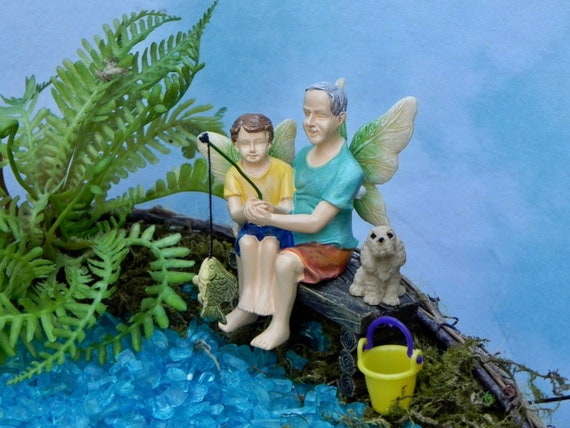 Fishing Grandpa Miniature Fairy Figurine, Terrarium Supply, Fairy Garden  Accessories, Miniature Fishing Pole, Fishing With Grandpa 