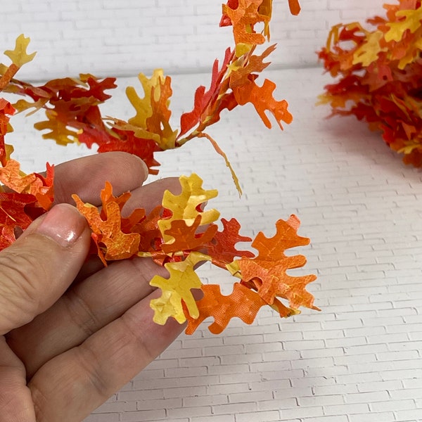 Miniature Oak Leaf Garland Fall Minis, Wired Autumn Fall Leaves Decor, Dollhouse Diorama Craft Supply Project, Paper Crafts, Doll props