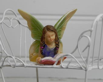 Fairy Garden Miniatures Fairy Reading A Book, figurine, white bed, fairy garden accessories, supplies