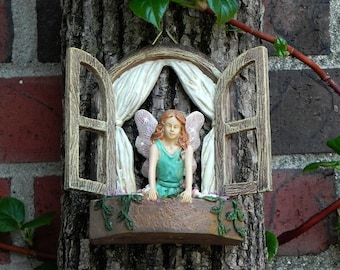 Fairy Garden Accessories Window with Fairy - miniature garden accessory - window for tree stump - fairy door window - glitter wings