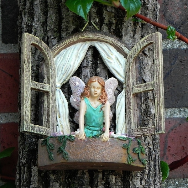 Fairy Garden Accessories Window with Fairy - miniature garden accessory - window for tree stump - fairy door window - glitter wings