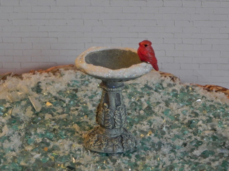 Christmas Miniature Bird Bath Cardinal Glitter Snow Fairy Etsy