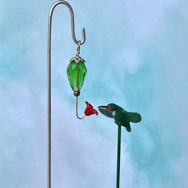 Miniature Hummingbird Feeder, miniature hummingbird stake, fairy garden accessories, miniatures