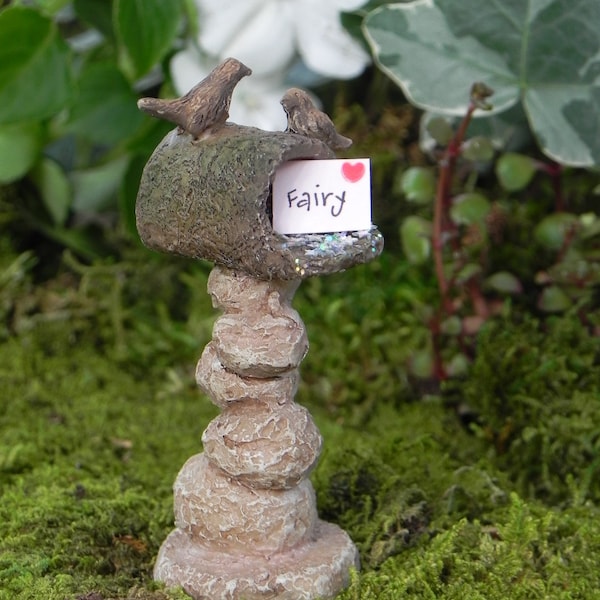 Fairy Garden Mailbox - Fairy Letter - accessory for miniature garden, fairy sparkle stars - fairy garden accessories miniature birds