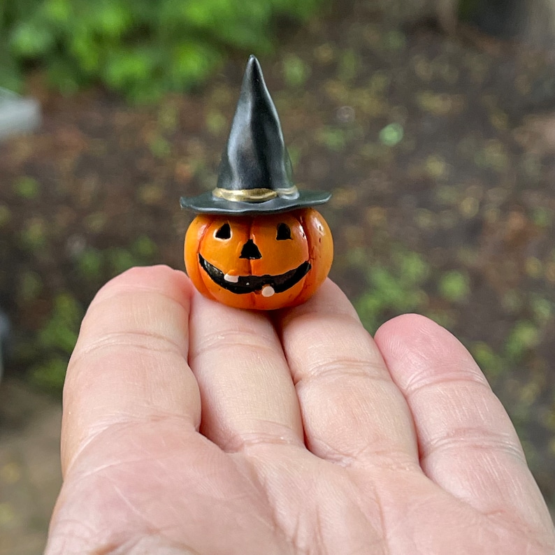 Miniature Jack O Lantern Witch Hat, Fall Miniatures, Halloween Broom ...