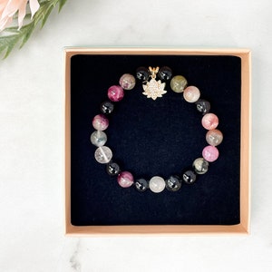 October Birthstone Watermelon Tourmaline Bracelet: 8mm Gemstone Healing Jewelry