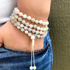 108 Mala beads,6 MM Mala bracelet, Morganite beaded bracelet, Adjustable meditation beads, Prayer beads, Mala necklace, Yoga beaded bracelet