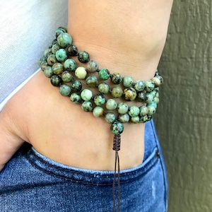 Mala beads handknotted Mala necklace, MALA bracelet, Yoga bracelet, Meditation beads, Prayer beads, Yoga jewelry, Knotted beads turquoise