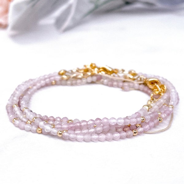 Pink Opal Minimalist Gemstone Bracelets for Women, October Birthstone Jewelry Gifts for Women, Gift for Wife, Dainty Delicate Jewelry