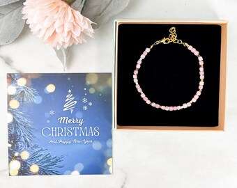 Christmas Gift ideas for women, Birthstone PINK OPAL Natural Gemstone Everyday  bead bracelet,18k Gold Dainty Delicate Jewelry Minimalist