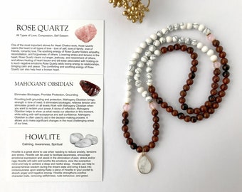 Howlite Obsidian Mala Bracelet: 6MM Gemstone Wrap, Yoga Meditation Beads
